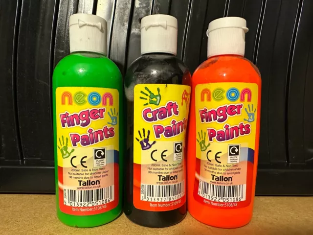 Childrens Finger Paint Craft Poster Paint Squeezy Bottle Neon Assorted Coloursx4