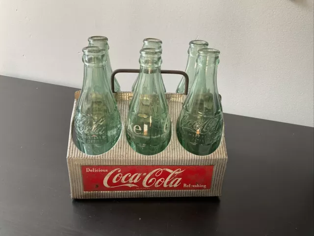 1950’s  COCA-COLA Aluminum 6-Pack Bottle Carrier Coke Holder with 6 bottles