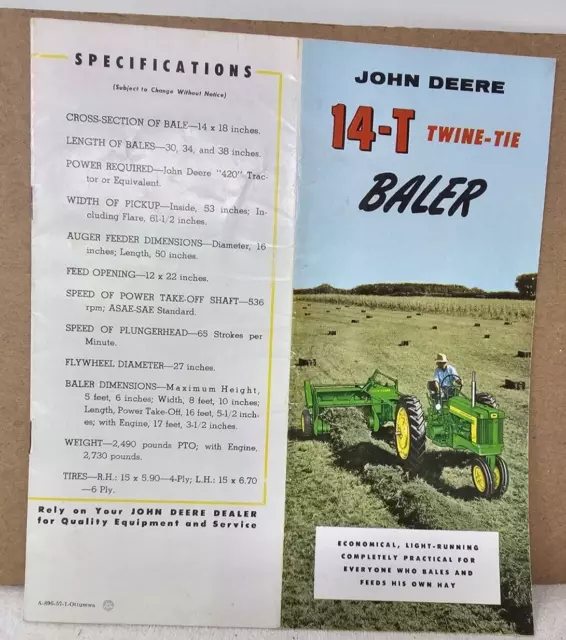 John Deere Tractor 14-T  Baler   Sales Brochure