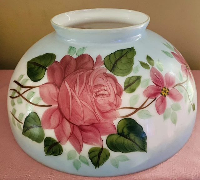 Vintage Antique Hand Painted Flower Milk Glass Lamp Shade EC XL BEAUTIFUL!!