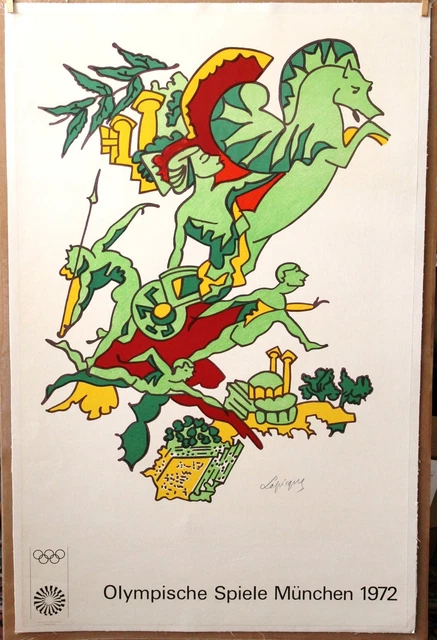 1972 Olympics Linen Mounted 25+X39+" ORIGINAL Lithograph artist~Charles Lapicque