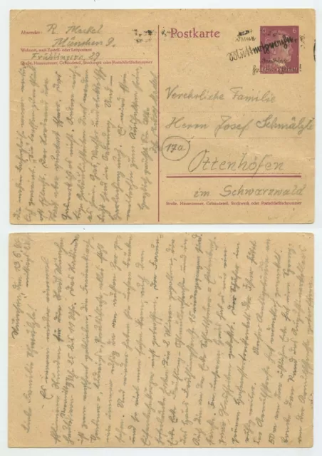 106767 - Ganzsache P 299 - Postkarte - (München 13.6.1944) nach Ottenhöfen