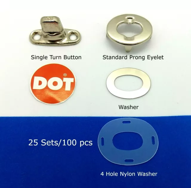 25 DOT COMMON SENSE Fastener TWIST Turn Button 6mm Single Stud Eyelet & Washer