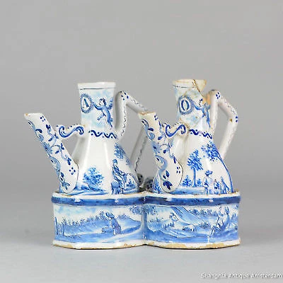 Antique De Klauw ca 1700 antique delft Oil & Vinegar Blue & white deftware