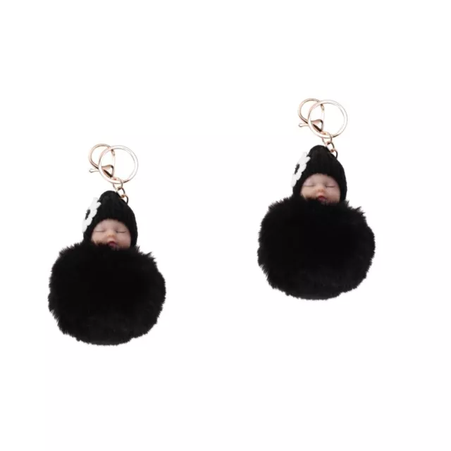 Kubaton 2pcs Baby Doll Keychain Fluffy Fur Ball Keyring-GP