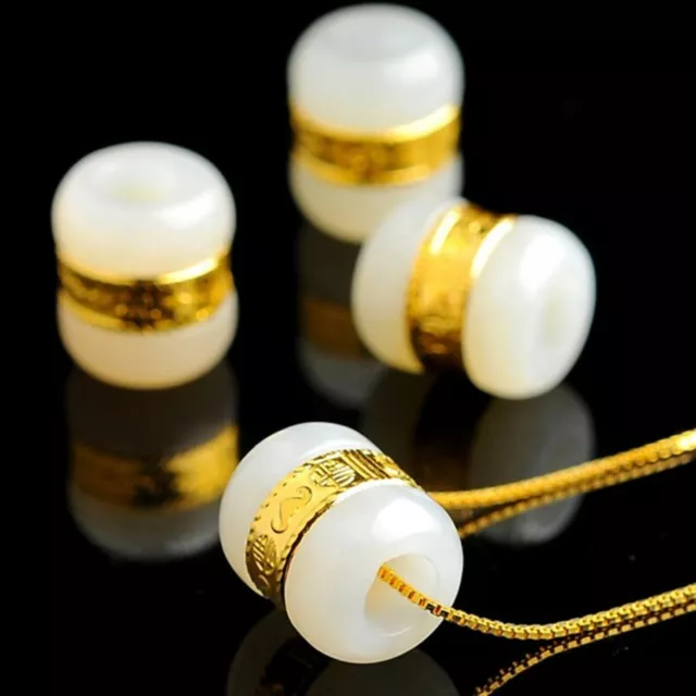 New Pure 999 Yellow Gold Hetian Jade Women Men Bless Loose Bead Pendant 1pcs