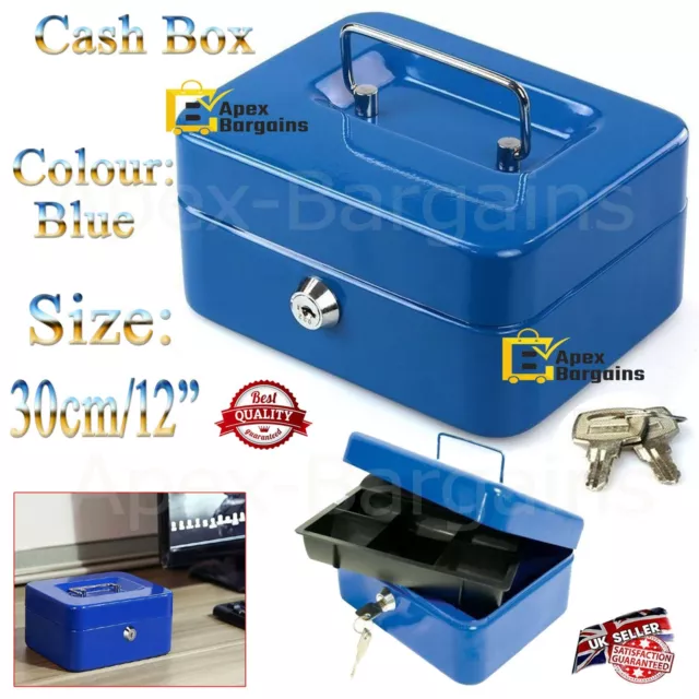 Metal Cash Box Coin Money Bank Deposit Tin Security Safe Petty Key Lockable 12"