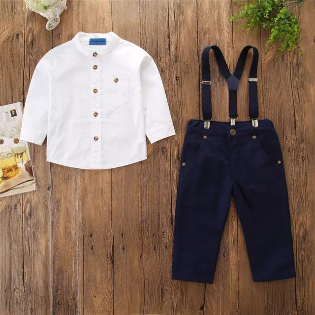 Kid Baby Boy Wedding Outfits Toddler Suspender Formal Suit Gentleman Clothes Set