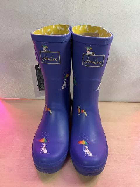 JOULES Women's Size 6 UK Adjustable Blue Molly Welly Boot With Amusing Dogs BNWT