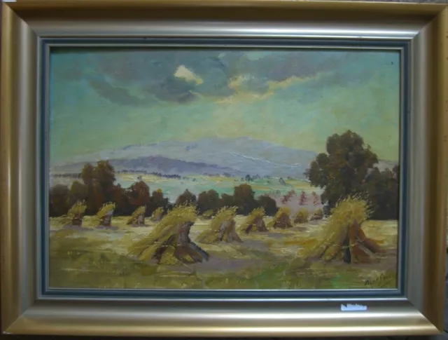 Kurt Feil-Stöver Bemen Oil Painting Hay Gifts Harvest Landscape Signed Frame