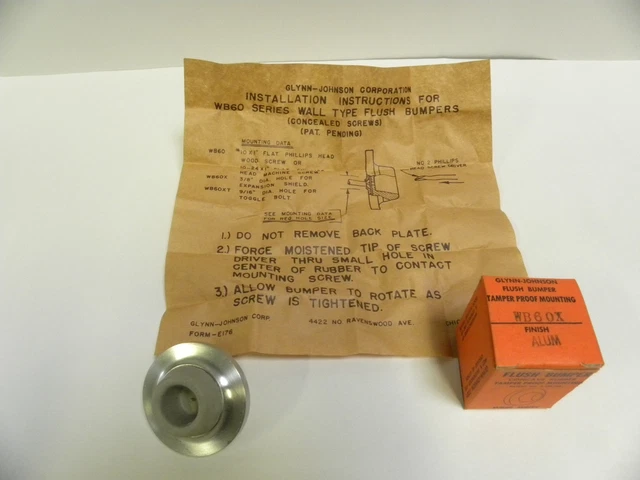 NOS Vintage Glynn Johnson WB60X Series Wall Type Flush Door Bumper (A3)