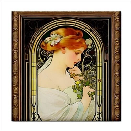 Art Nouveau Vintage Ceramic Tile Rare Reproduction Majolica Fliesen