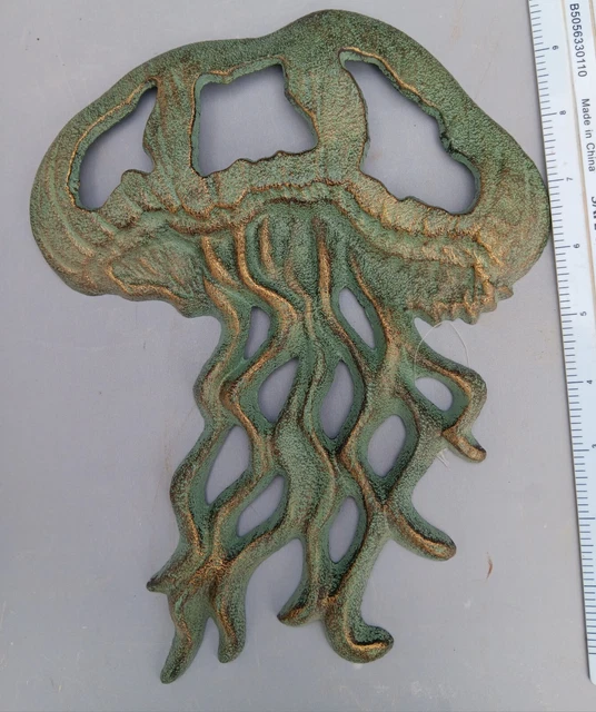 Awesome 11 Inch Nautical Decor  Rustic Cast Iron Jellyfish Wall Hanger.
