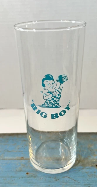 Vtg Big Boy Thin Glass Tumbler Hamburger Restaurant Nostalgia Blue Checkered GUC