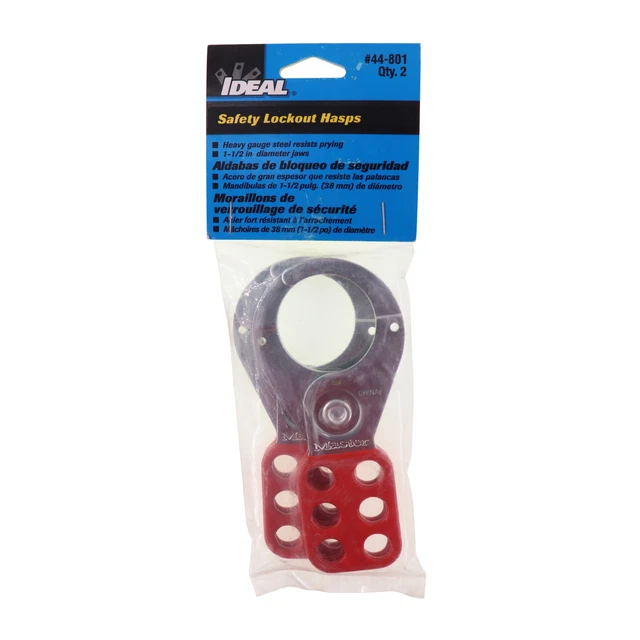 Ideal Industries 44-801 Safety Lockout Hasp, 1-1/2" Diameter Jaw, Red (2-Pack)