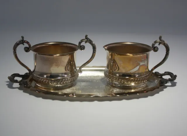 Sheffield Sugar and Creamer set with Tray: "Silver on Copper" from the 1940's
