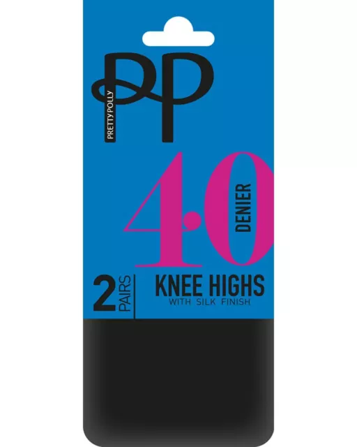 Pretty Polly Opaque Knee Highs Ladies 40 Denier Black Socks (2 Pack)