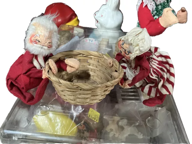 Annalee Santa Clause Mr & Mrs Vintage c1960 w/Basket Posable, MADE IN USA