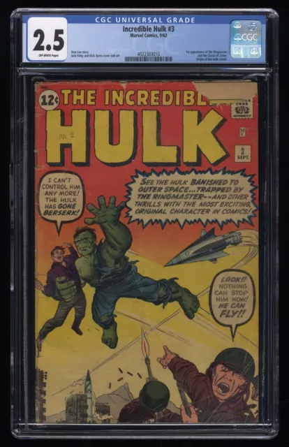 Incredible Hulk (1962) #3 CGC GD+ 2.5 Off White 1st Appearance Ringmaster!