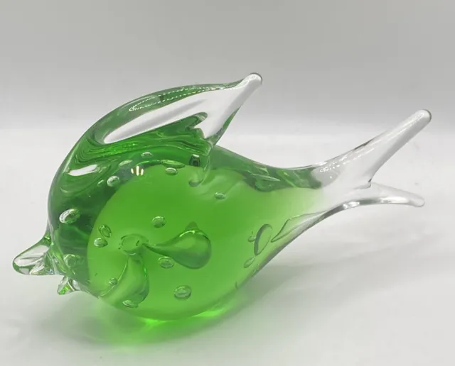 Vintage Signed FM Konstglas Art Glass Fish Sfumato Ronneby Sweden B868 Green