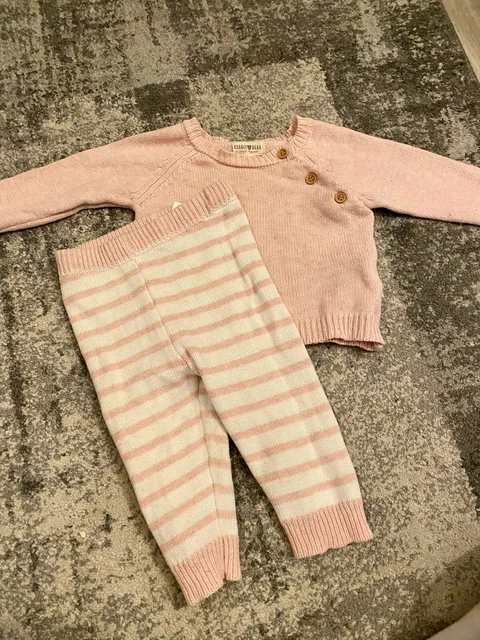 baby girl pink knitted 2 piece outfit set 3-6 months rabbit and bear bundle