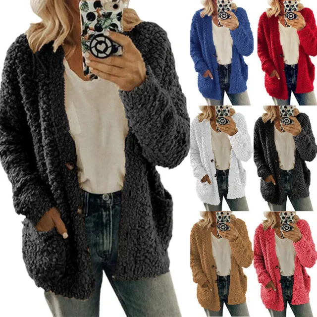 Plus Size Womens Teddy Bear Coat Ladies Winter Fleece Cardigan Fluffy Jacket Top