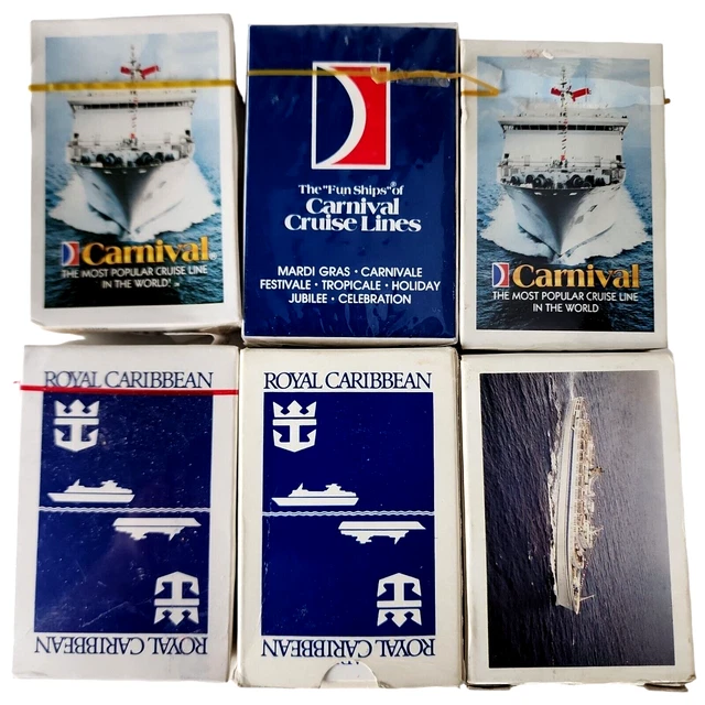 6 Cruise Line Playing Cards Carnival Royal Caribbean Decks 4 New 2 Used Vintage