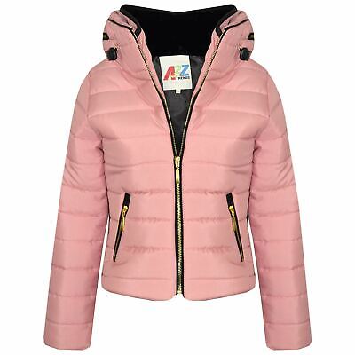 Girls Jacket Kids Quilted Padded Puffer Bubble Fur Collar Warm Thick Coats 3-13Y