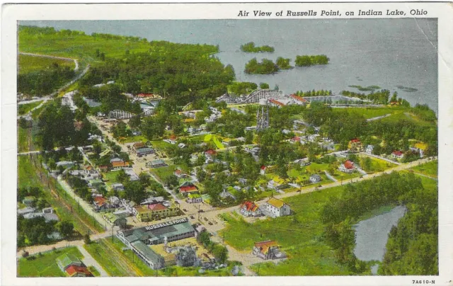 Vintage Ohio Linen Postcard Russells Point on Indian Lake Air View Aerial