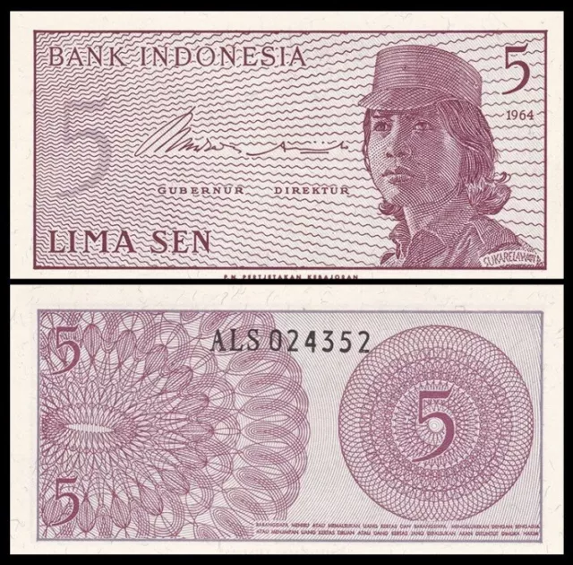 INDONESIA 5 Sen, 1964, P-91, UNC World Currency
