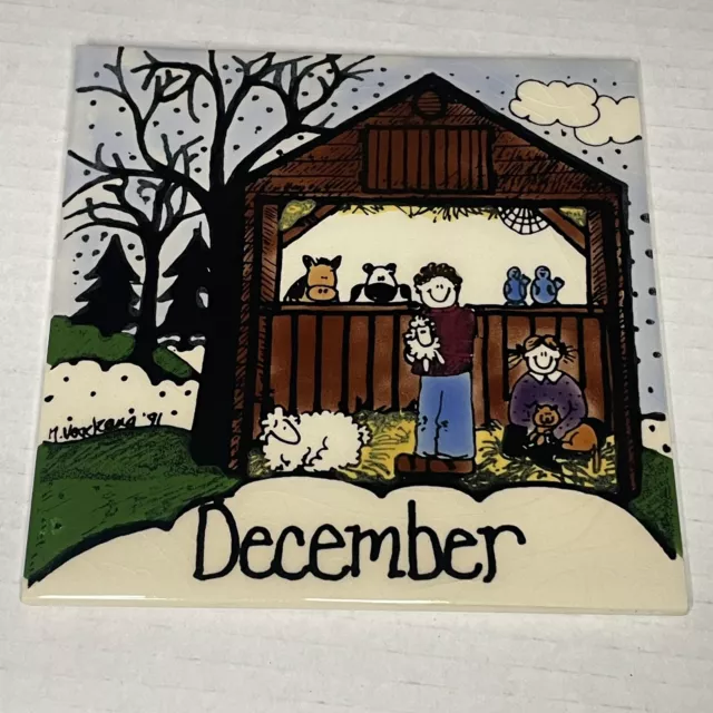 Vintage H & R Johnson Tile December Nativity England Hanging Tile Holiday Snow