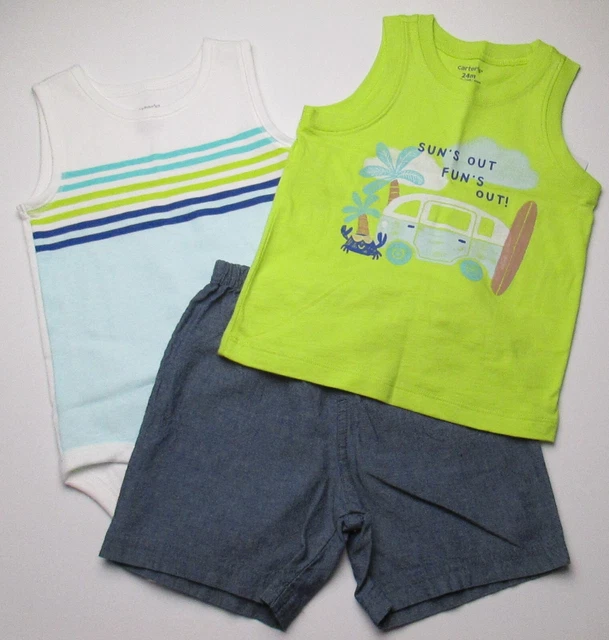 New Infant Baby Boys 24 Months Carter's 3 Piece Short Set