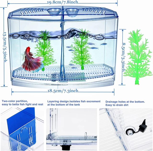 Betta Fish Tank - Mini Betta Bowl Kit Small Aquarium with Divider - 2/5 Gallon - 4