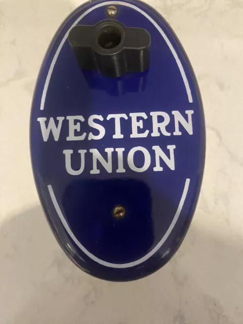 Cobalt Blue Porcelain WESTERN UNION Wall Call Box Telephone Telegraph Office 6-B