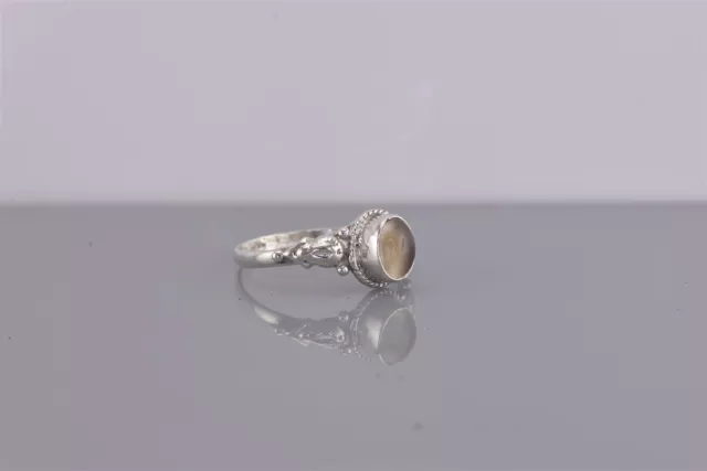 Sterling Silver Oval White Quartz Band Ring 925 Sz: 7