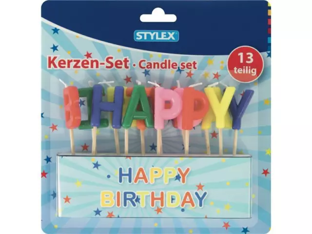 STYLEX Kerzen-Set Happy Birthday Geburtstagskerzen Kerze Kerzen 13-tlg 10721