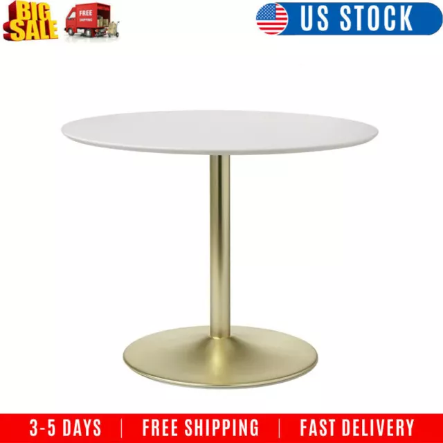 TMS Pisa Round Contemporary Dining Table, White Top with Gold Tone Pedestal Base