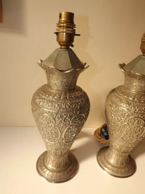 Chinese 19th Cen Pair Of Silver Toned Metal Baluster Vase Table Lamps 3