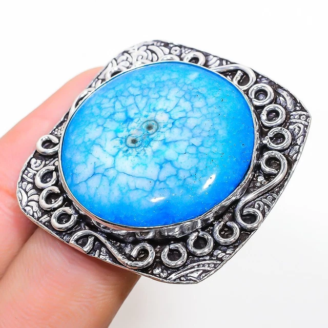Blue Solar Quartz Gemstone 925 Sterling Silver Jewelry Ring Size 10 Easter