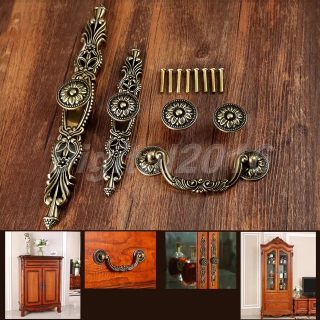 Vintage Cabinet Wardrobe Drawer Pulls Handles Bronze Antique Cupboard Knobs D2S1