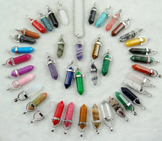 Wholesale 60pcs Assorted Stone Quartz Hexagonal Bracelet Necklace Pendant 10