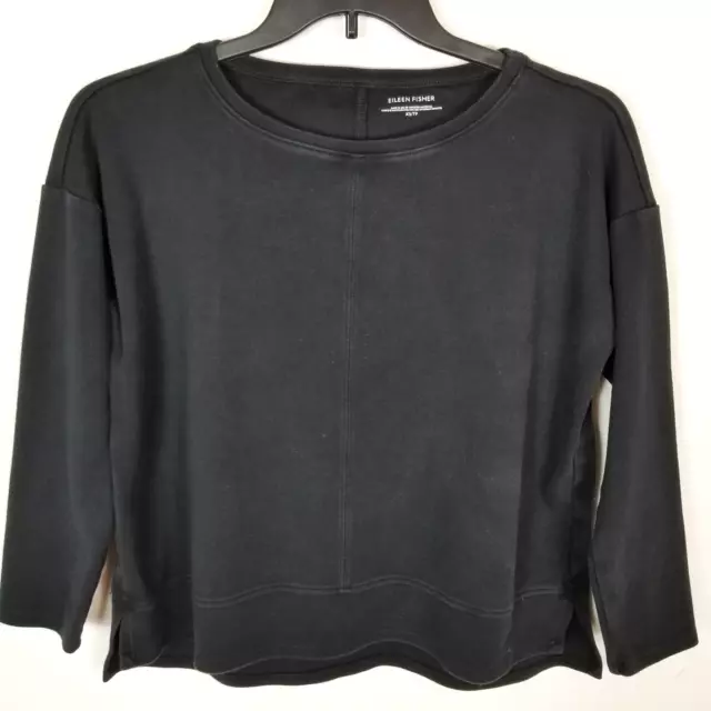 Eileen Fisher Womens Sweater Pullover Size XS Black Crew Neck Organic  Cotton