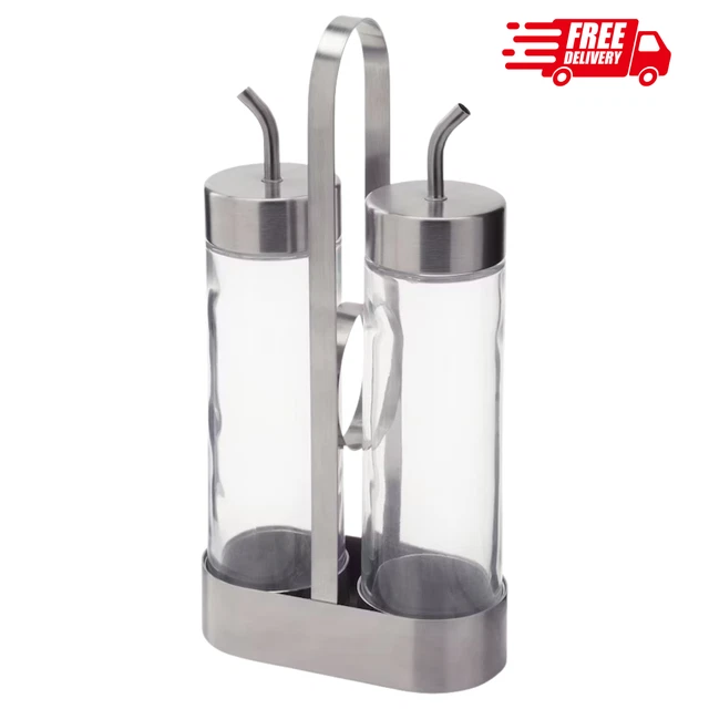 IKEA ORTFYLLD 3 Piece Oil Vinegar Set Glass/Stainless Steel Kitchen