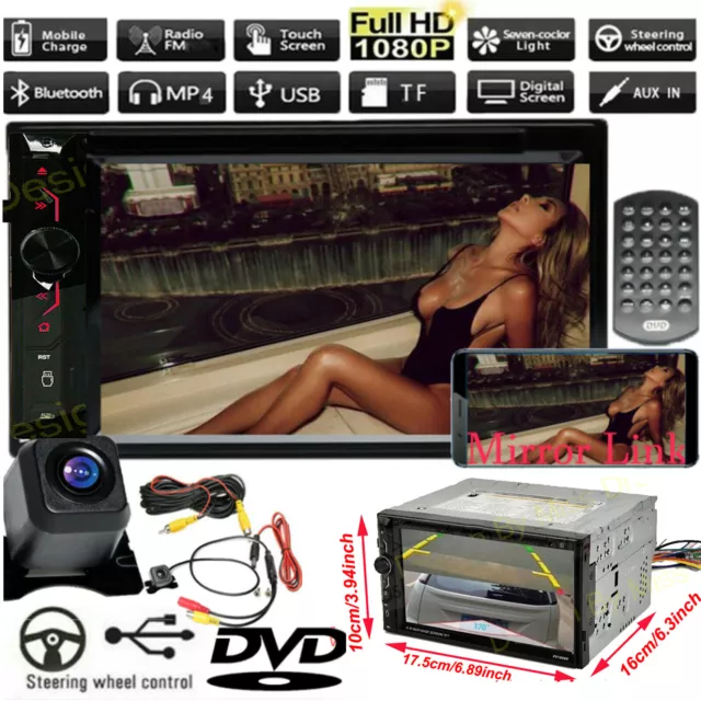 Double Din Car Stereo DVD CD MP3 Player HD In Dash Bluetooth TV Radio AUX+Camera