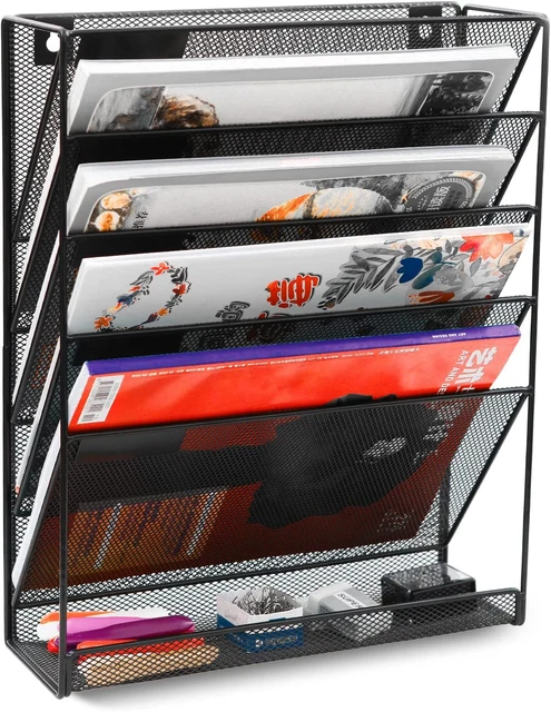 Wall Mounted File Organizer 5 Pocket Vertical Hanging Folders Holder Paper Rack