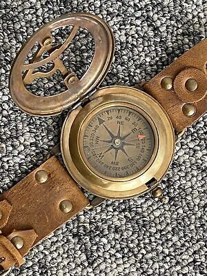 Wrist Compass Watch Brass Sundial Nautical Vintage Leather Antique marine Watch