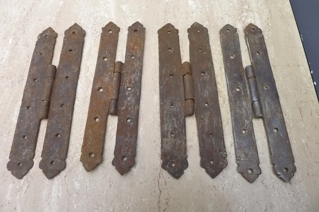 4 Antique 1700'S-Early 1800'S ~ 7 3/4"Cabinet Hinges, Hand Wrought Iron