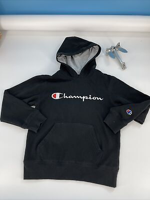 Champion Boy's Black Logo Pullover Hoodie Sweatshirt Size Small