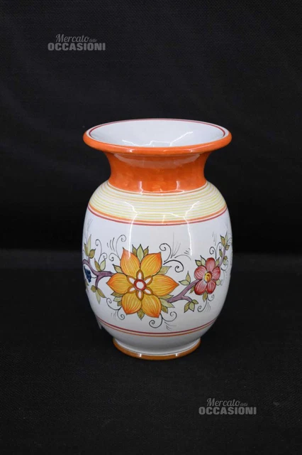Vase Porte Fleurs Céramique Vietri Floral Blanc Orange H 21