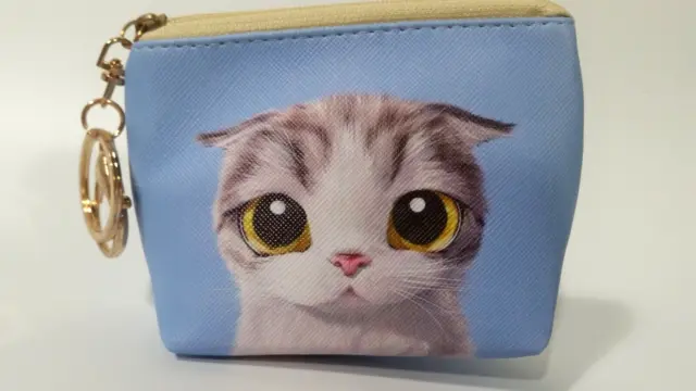 Kitty Cat Mini Wallet Purse Coin ID Card Bag Case Keychain Zip